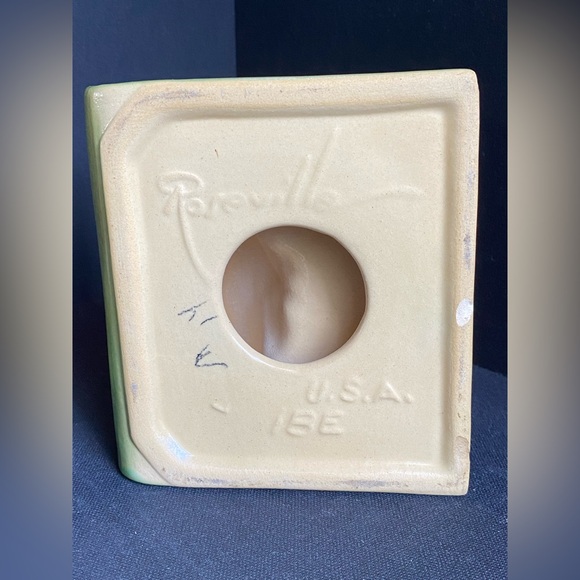 Roseville Green Snowberry Ceramic Bookends Floral Design 40s 50s Vintage Pottery - Picture 6 of 10